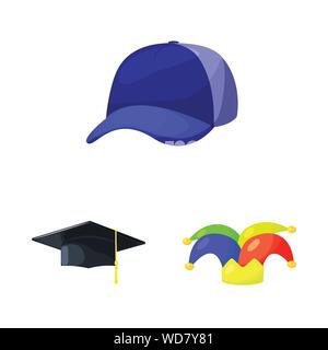 Isoliertes Objekt von Kopfbedeckungen und napper unterzeichnen. Sammlung von Kopfbedeckungen und Helm vektor Illustration. Stock Vektor