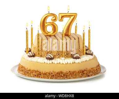 Festliche Kuchen mit goldenen Kerzen - Nummer 67 Stockfoto
