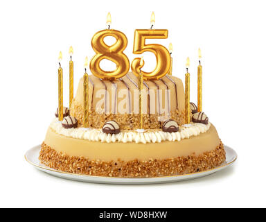 Festliche Kuchen mit goldenen Kerzen - Nummer 85 Stockfoto