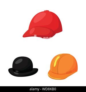 Isoliertes Objekt von Kopfbedeckungen und napper unterzeichnen. Satz von Kopfbedeckungen und Helm vektor Illustration. Stock Vektor