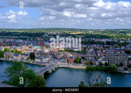 Luftaufnahme der Stadt Namur und Maas Fluss, Belgien Stockfoto