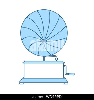 Gramophone Symbol. Dünne Linie mit blauer Füllung Design. Vector Illustration. Stock Vektor