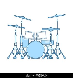 Drum Set Symbol. Dünne Linie mit blauer Füllung Design. Vector Illustration. Stock Vektor