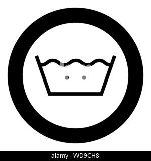 Im warmen Wasser waschen Kleidung pflege Symbole Waschen Konzept Wäscheservice zeichen Symbol im Kreis runden schwarzen Farbe Vektor-illustration Flat Style simple Image Stock Vektor