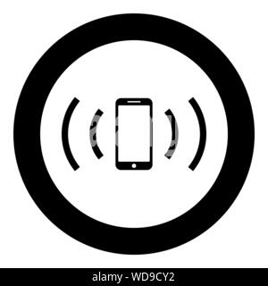 Smartphone sendet Funkwellen Schallwelle emittierenden Wellen Konzept Symbol im Kreis runden schwarzen Farbe Vektor-illustration Flat Style simple Image Stock Vektor
