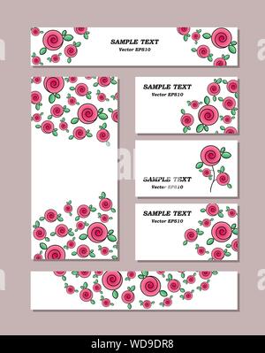 Blumenmuster in verschiedenen Größen mit stilisierten Rosen, mit Blumensträuße Rosen. Für romantische und Ostern Design. Vector Illustration EPS 10. Stock Vektor