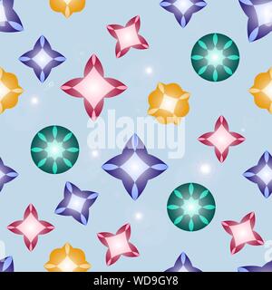 Nahtlose Muster mit bunten verstreut Edelsteine auf hellen Hintergrund. Bunte Illustration im realistischen Stil. Vector Illustration EPS 10. Stock Vektor