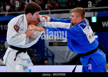 Tokio, Japan. 29 Aug, 2019. Tschechische judoka DAVID KLAMMERT (rechts) und CIRIL GROSSKLAUS der Schweiz in Aktion bei einem Match für Männer - 90 kg Klasse in World Judo Meisterschaften in Tokio, Japan, 29. August 2019. Quelle: Vit Simanek/CTK Photo/Alamy leben Nachrichten Stockfoto