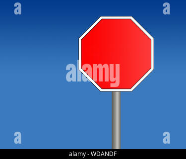 Red achteckige Schild über blauen Gradienten Hintergrund. Stockfoto