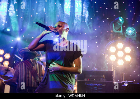 Cambridge, Ukraine. 28 Aug, 2019. Deborah Anne Dyer, der Name des Skin von Skunk Anansie Rock Band führt auf der Bühne des Cambridge, Corn Exchange in Großbritannien leben bekannt. Credit: SOPA Images Limited/Alamy leben Nachrichten Stockfoto