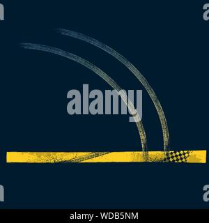 Dark grunge Straße Hintergrund mit gelben reifen Titel und Auto Silhouette Stock Vektor