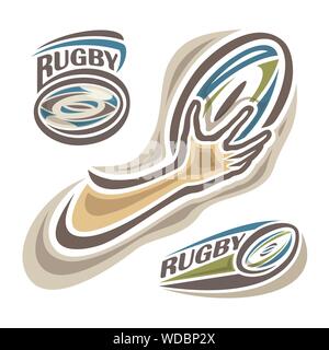 Vector Illustration von Logos für Rugby, bestehend aus 3 isoliert Abbildung auf weißen Hintergrund. Stock Vektor