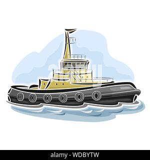 Vector Abbildung: Logo für tugboat Close-up auf blauem Hintergrund. Stock Vektor