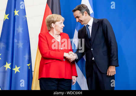 Berlin, Deutschland. 29 Aug, 2019. Bundeskanzlerin Angela Merkel (CDU) empfängt Kyriakos Mitsotakis, Premierminister von Griechenland, im Bundeskanzleramt. Credit: Christoph Soeder/dpa/Alamy leben Nachrichten Stockfoto