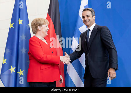 Berlin, Deutschland. 29 Aug, 2019. Bundeskanzlerin Angela Merkel (CDU) empfängt Kyriakos Mitsotakis, Premierminister von Griechenland, im Bundeskanzleramt. Credit: Christoph Soeder/dpa/Alamy leben Nachrichten Stockfoto