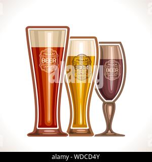 Vektor logo für Glas Tasse Bier, bestehend aus Becher, gefüllt bis zum Rand helle und dunkle Porter, Lagerbier, Pilsner Bier auf einem weißen Hintergrund. Auf Glas Stock Vektor