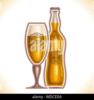 Vektor logo für Glas und Flasche Bier, bestehend aus Tasse, gefüllt bis zum Rand leichte Lager und Pils Flasche Bier auf einem weißen Hintergrund. Auf Glas p Stock Vektor