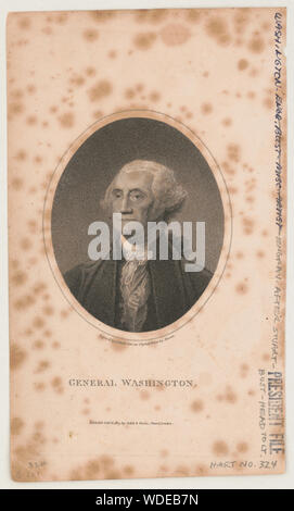 General Washington Abstract: Drucken zeigt George Washington, Büste, Hochformat, mit leicht nach links, oval, aus einem Gemälde von Gilbert Stuart. Stockfoto