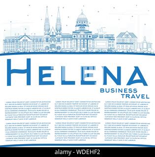 Umrisse Helena Montana City Skyline mit blauen Gebäude und Kopieren. Vector Illustration. Business Travel und Tourismus Konzept. Stock Vektor