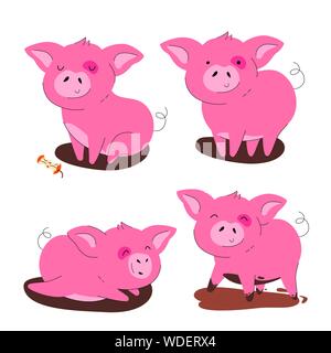 Nettes Schwein - flaches Design style Set von zeichentrickfiguren Stock Vektor