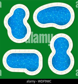 Vector Illustration. Vier swimming pool Symbole im realistischen Stil, mit Texturen. Stock Vektor