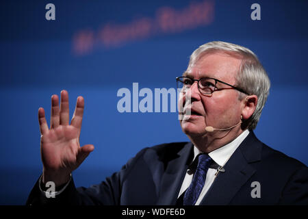 Sydney, Australien. 29 Aug, 2019. Ehemalige australische Premierminister Kevin Rudd liefert eine Rede an der Universität von Sydney in Sydney, Australien, am 12.08.29., 2019. Credit: Bai Xuefei/Xinhua/Alamy leben Nachrichten Stockfoto