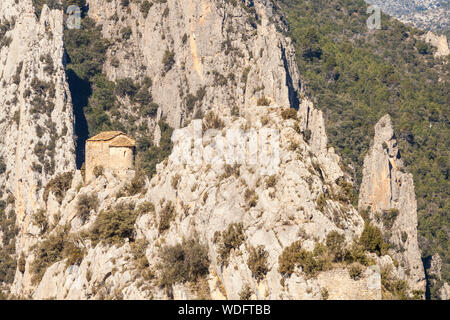 Kapelle von La Pertusa in Congost de Montrebei, Serra del Montsec, La Noguera, Lleida, Spanien Stockfoto