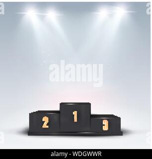 Preis der Trophäe Cup am Podium. Ersten, zweiten und dritten Platz ausgezeichnet. Champions oder Gewinner Infografik Elemente. Schwarz Vector Illustration auf Weiß Stock Vektor