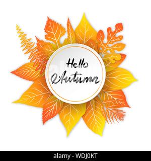 Bunte Blätter im Herbst Frame auf weißem Hintergrund. Vector Illustration Stock Vektor