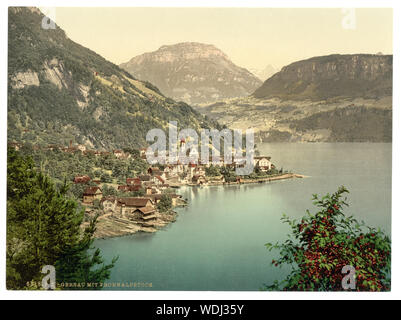Gersau und Frohnalpstock, den Vierwaldstättersee, Schweiz ist Teil von: Ansichten der Schweiz in der Photochrom Print Collection. Titel von den Detroit Publishing Co., Katalog J - Ausland abschnitt, Detroit, Mich.: Detroit Publishing Company, 1905. Drucken Art.Nr. 6318. Stockfoto
