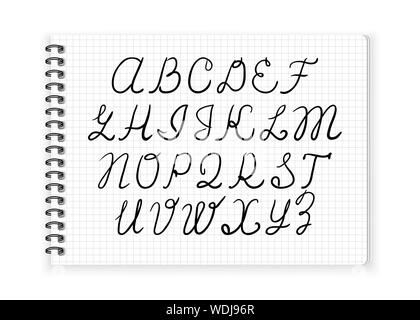 Handschriftliche Alphabet in Notepad Vektor Stock Vektor