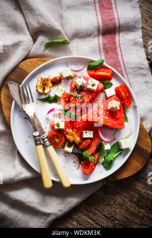Wassermelone und Feta-Käse-Salat Stockfoto
