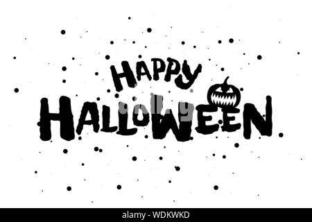 Happy Halloween scary Urlaub text Banner mit Jack O Lantern gruseligen Kürbis. Vektor Grußkarte Schriftzug Design vorlage Einladung Abbildung Stock Vektor