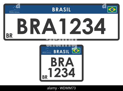 Lizenz Auto platte Brasilien. Nur grafische Darstellung, ohne Maßstab oder Präzision der ursprünglichen Elemente. Stock Vektor
