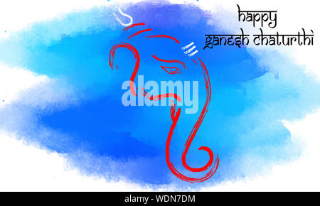 Happy Ganesh Chaturthi Festival Grußkarte Konzept Abbildung. Geburt Feier von Ganesha auf Aquarell Pinsel streichen Zeichnung. Vektor Stockfoto