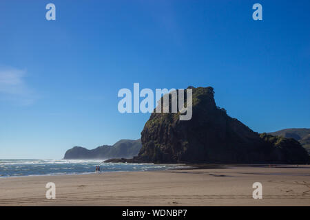 Blick auf sonnigen Piha Beach, Neuseeland Stockfoto