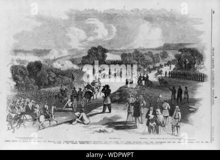 Große Schlacht am Bull Run zwischen der Bundeswehr, die unter dem Kommando von Generalmajor McDowell, und der Rebellenarmee unter Jefferson Davis, General Beauregard und General Johnston, Sonntag, 21. Juli 1861 - vor der föderalen Truppen [Artist Skizzieren in foregrd.] Abstract / Medium: 1 Print: holzstich. Stockfoto