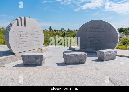 Peggy's Cove, Kanada - 19. Juni 2019: Denkmal für die Passagiere und die Besatzung der Swissair Flug 111, die an der Küste von Nova Scotia 1998 abgestürzt Stockfoto