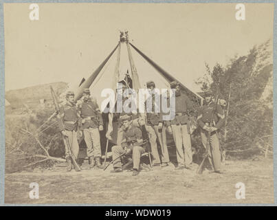 Gruppe 22d New York State Miliz in der Nähe von Harpers Ferry, Va., 1861 [d.h. 1862] Abstract: Foto zeigt nicht-beauftragte Personal Color Sergeant William Lamonby und Firma Sergeant Thompson Recht Gen. Guide Wyckoff, Farbe sergt. Geo. V. W. Haus Lockwood Sergt. Major Charles Walker Links Gen. Guide Maj Goldschmidt. Stockfoto