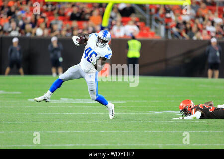 Cleveland, Ohio, USA. 29 Aug, 2019. August 29, 2019: Detroit Lions zurück laufen Mark Thompson (49) an der NFL Preseason Woche 4 Fußballspiel zwischen den Detroit Lions und der Cleveland Browns zunächst Energie Stadion in Cleveland, Ohio. JP Waldron/Cal Sport Media Credit: Cal Sport Media/Alamy leben Nachrichten Stockfoto