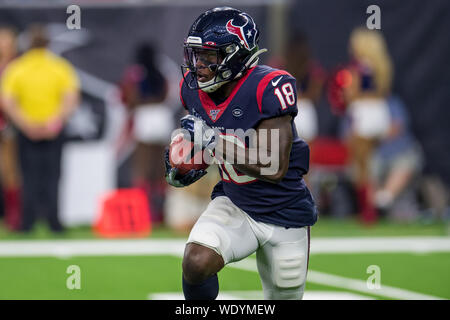 Houston, Texas, USA. 29 Aug, 2019. August 29, 2019: Houston Texans wide receiver Johnnie Dixon (18) liefert einen Kick im 3. Quartal ein NFL Fußball-Spiel zwischen den Los Angeles Rams und der Houston Texans an NRG Stadion in Houston, TX. Die Rams gewannen das Spiel vom 22. bis 10. Trask Smith/CSM Credit: Cal Sport Media/Alamy leben Nachrichten Stockfoto