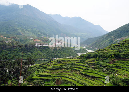 Wangdue Phodrang Dzong nach dem Brand 2012, Bhutan Stockfoto