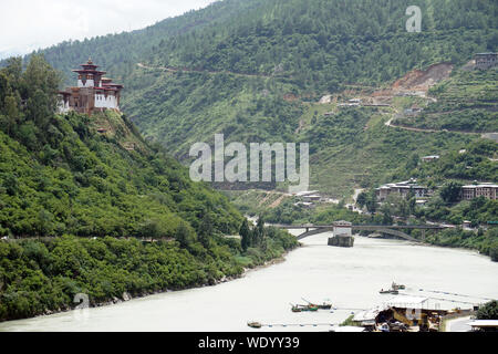 Wangdue Phodrang Dzong nach dem Brand 2012, Bhutan Stockfoto