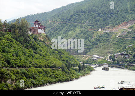 Wangdue Phodrang Dzong nach dem Brand 2012, Bhutan Stockfoto