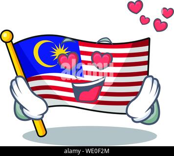 In liebe Flagge Malaysia auf Cartoon pole gehoben Stock Vektor