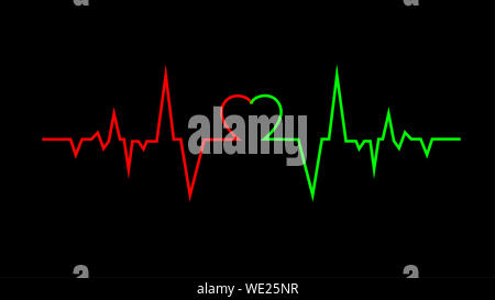 Rotes Herz und Elektrokardiogramm auf weißem Hintergrund Stockfoto