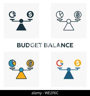 Budgetsaldo Icon Set. Vier Elemente in verschiedenen Stilrichtungen von Business Management icons Collection. Kreative Budgetsaldo Icons, Umriss Stock Vektor