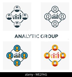 Die analytische Gruppe Icon Set. Vier Elemente in verschiedenen Stilrichtungen von Business Management icons Collection. Kreative analytische Gruppe Icons, Umriss Stock Vektor
