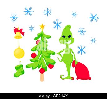 Weihnachten Zeichensatz. Xmas Tree, Strümpfe, Kniestrümpfe, Socken Kugeln und Bell Stock Vektor