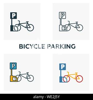 Fahrrad parken Übersicht Symbol. Dünne Design von Stadt Elemente icons Collection. Pixel Perfect Symbol der Fahrradabstellplätze Symbol. Web Design, Apps Stock Vektor